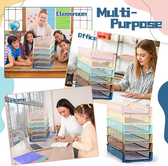 Set of 6 Boho Turn in Trays for Teachers Stackable Classroom Paper Letter Trays Plastic Classroom Desk Letter Organizer Tray Storage Baskets for Library, Drawers, Office, Home