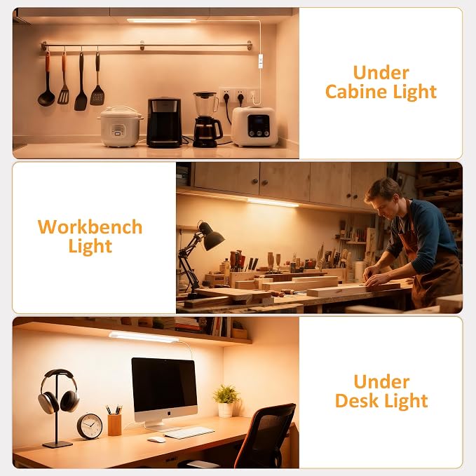 maylit Under Cabinet Lighting Plug in, 14 Inch Linkable Ultra Bright LED Light Bar, Renter Friendly Lamp, Wired 110V 120V Indoor Lights for Kitchen Cabinet, Counter, Workbench, Desk, Shelf, Warm White