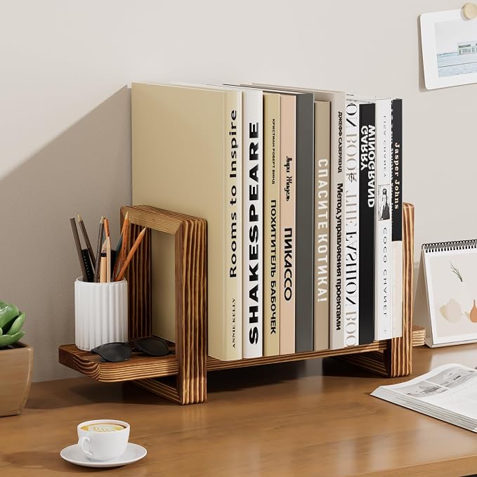 Adjustable Desktop Bookshelf, Wooden Tabletop Bookshelf, Small Desk Shelf for Home, Living Room, Class, Dorm