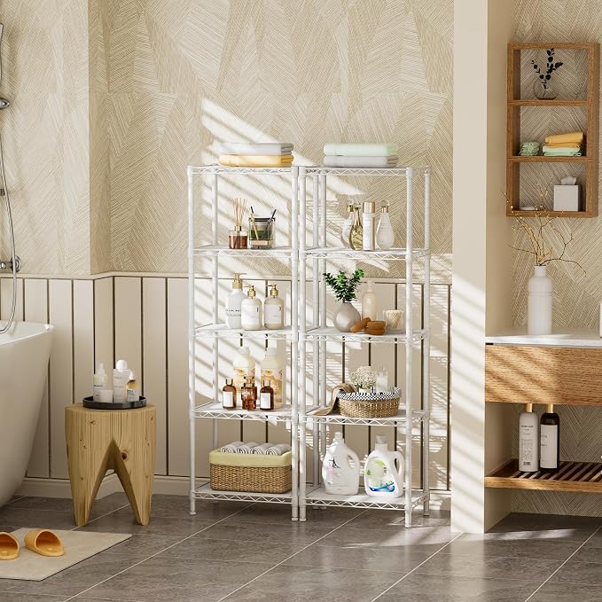 Golpart Small 5 tire Shelves Storage Wire Shelving Unit Metal Shelf Adjustable Organizers Storage Shelving for Bathroom Laundry Room Kitchen Pantry10”D x 16”W x 55”H White