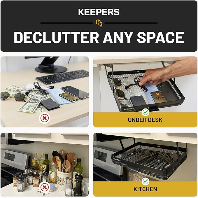 Anything Keeper - Compact Under-Cabinet Slide-Out Storage Drawer for Kitchen, Office, Desk, RV & Small Spaces | Hidden Organizer, Sturdy Steel, Easy Screw-In Mount, Fits 11x10x2.5 in - Black