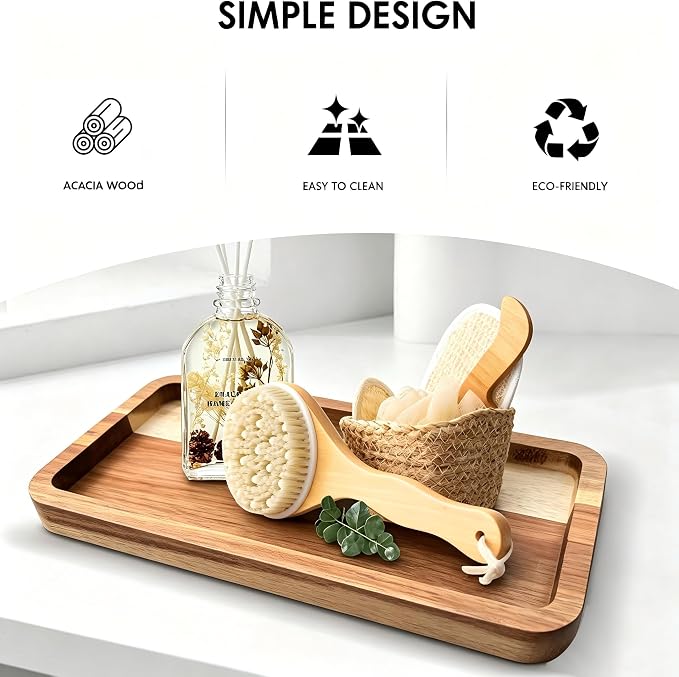 Vanity Bathroom Tray for Counter, Wood Tray for Bathroom, Toilet Tank, Perfume 11.8L x 5.9W x 0.8H inch (Acacia)