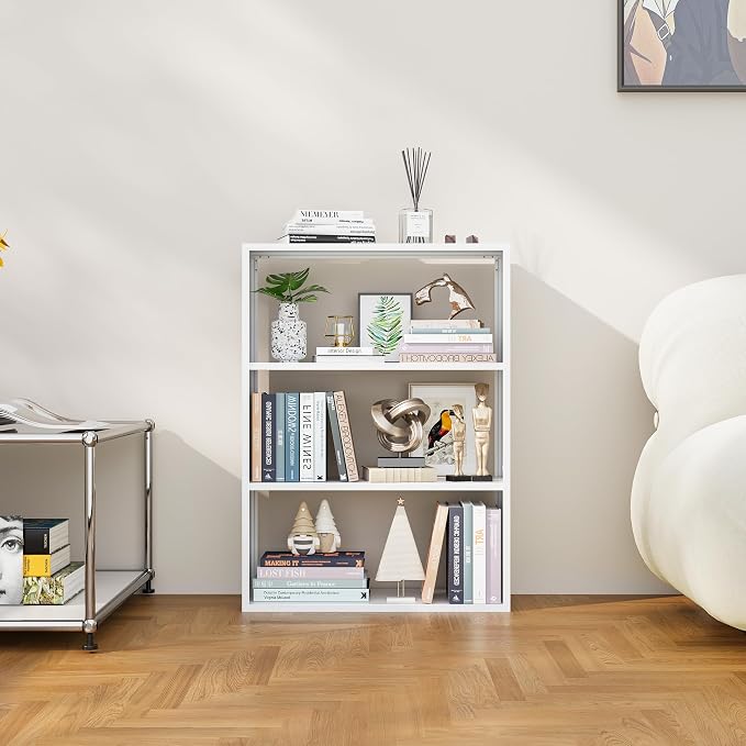 3 Tier Small Book Case, Space-Saving Corner Shelf for Desk Side, Under Desk, Sofa Side & Bedroom, Expand Your Storage in Small Spaces, Home, Office & Apartment Organizer