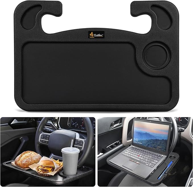 EcoNour Steering Wheel Desk for Ford F150 2015-2018 2019 2020 2-in-1 Car Tray Table Laptop Car Mount with Pen Holder Food Tray for Eating with Drinks Holder Multipurpose Travel Car Accessories