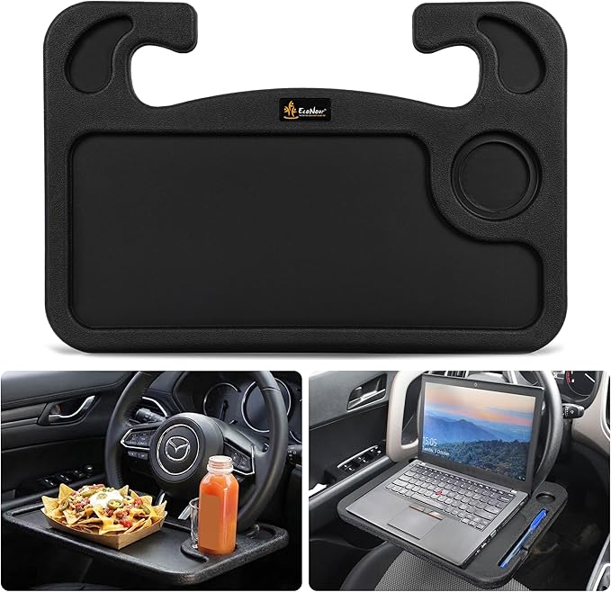 EcoNour Steering Wheel Desk for Mazda CX5 2017-2024 2025 2026 2-in-1 Car Tray Table Laptop Car Mount with Pen Holder Food Tray for Eating with Drinks Holder Multipurpose Travel Car Accessories