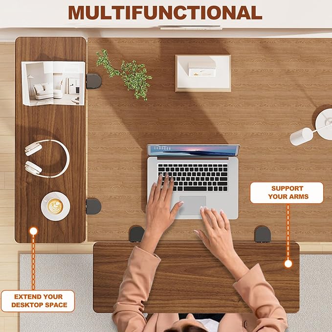 Beige,50 * 20,Desk Extender Tray, 27.5" x 7.8" Clamp On Desk Shelf, Desk Extension with Rounded-Edge, Table Desk Arm Rest, Clamp On Keyboard Tray for Office and Home, Workstation Organizer