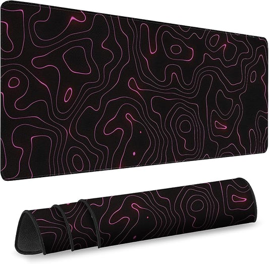 Gaming Desk Mat with Silky Smooth Surface & Exquisite Patterns,31.5x11.8 Inches Large-Sized Mouse Pad, Perfect for Extended Gaming,Work,and Home Office Decor (Red Topographic Lines)