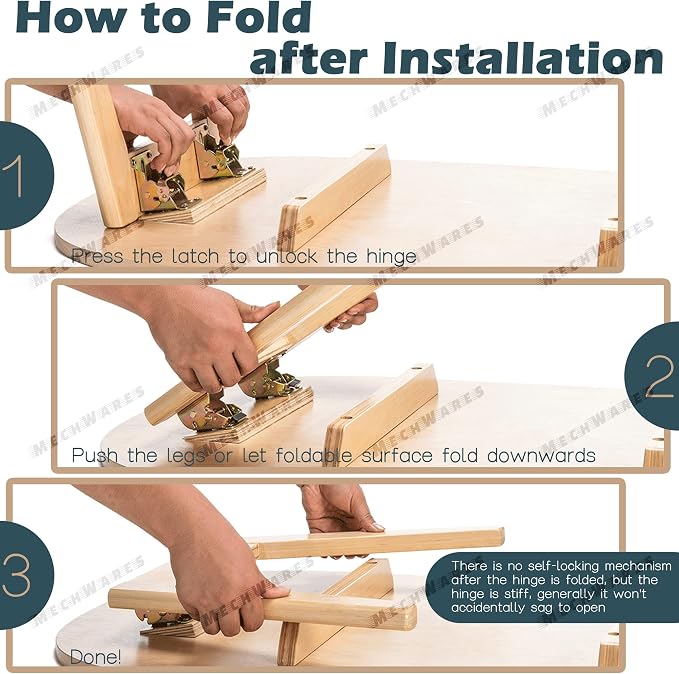 Foldable Support Bracket-Self-Locking Hinge- Leg Fittings and Corner Brace- for Folding Legs |Folding Workbench| Fold Down Desk Extension in Kitchen | Laundry Room Garage | RV (2 Hinges)