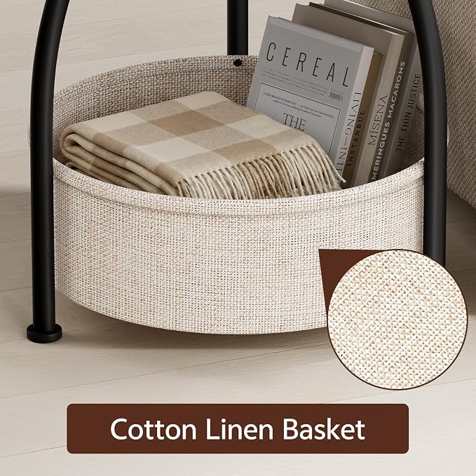 Round Side Table with Storage Basket, 15.75in Small Space Saving End Table 3-Tier Bedside Corner Table for Living Room, Bedroom, Garden, Sofa Side Table