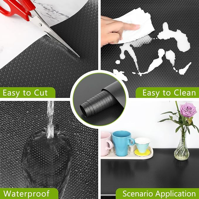 HooTown Shelf Liner Kitchen Cabinet Drawer Mats 23.6 Inch Wide x 6.5 Feet Long, Non Slip EVA Plastic Water Resistant Pad for Bathroom Drawers, Shoe Shelves, Under Sink, Black