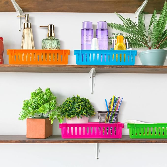16 Pcs Classroom Storage Baskets Bins Crayon Holder Box Plastic Organizer Plastic Pencil Crayon Book Baskets for Library Storage Trays for Desk Drawer Home Office, 10.2 x 6.5 x 2.4 Inch
