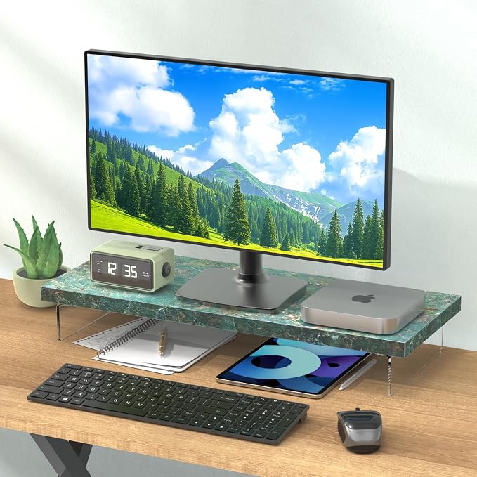 Monitor Stand Riser, Wood & Acrylic Computer Monitor Stand Desk Desktop Organizer Table for Home, Office Workspace, Laptop Riser, Printer, PC & TV Screen Riser