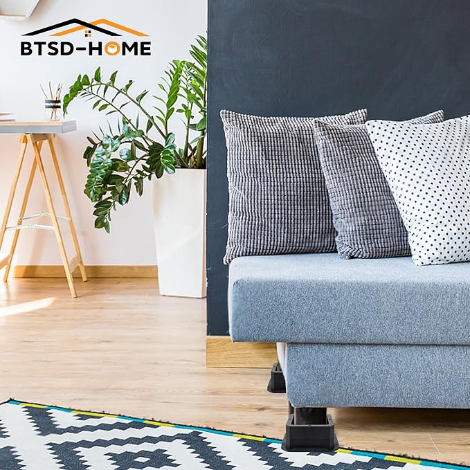 BTSD-home Bed Risers 1 inch Heavy Duty Furniture Risers for Sofa Table and Chair Black 4 Pack