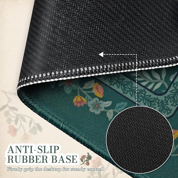 iCasso Aesthetic Small Floral Mouse Pad, Mini Portable Travel Mousepad, Anti-Slip and Comfortable Cloth Mouse Mat 7.9"x9.5" with Stitched Edges for Computer, Laptop, Office, Home(Deep Green)