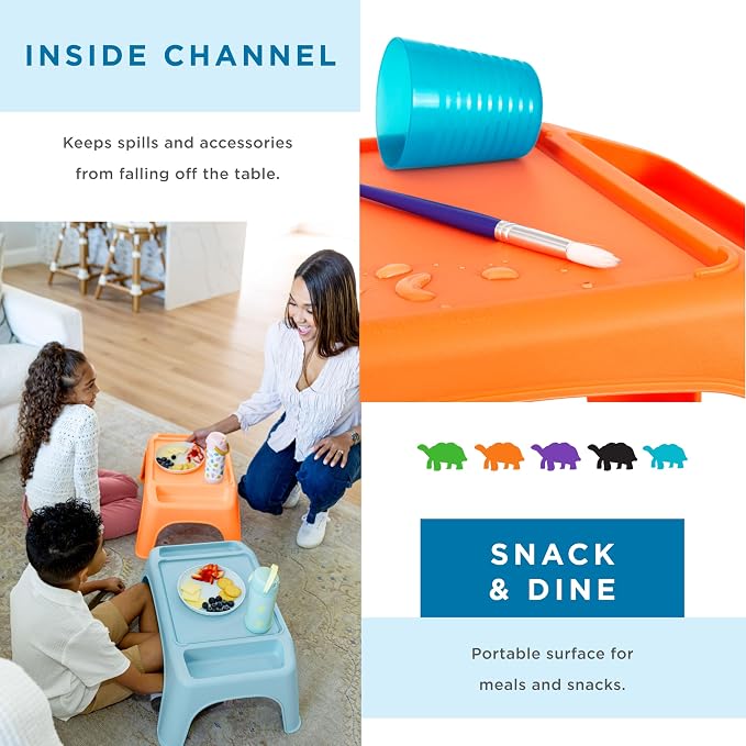 LapGear Turtle Table Kids Activity Lap Desk Tray with Storage Wells for Snacks, Play, Classroom and Sensory Toys - Orange - Pack of 8 - Style No. 20009