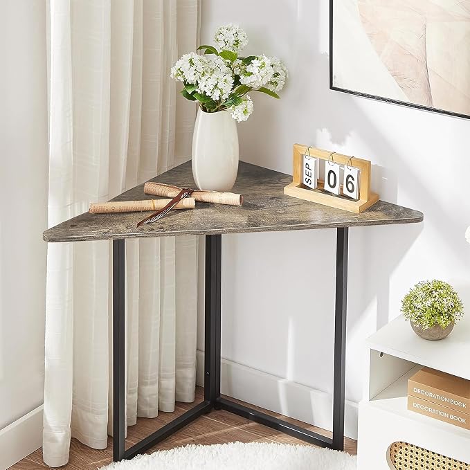 VECELO Corner Desk,Office Tables for Living Room for Small Space Triangle Computer Desk with Steel Frame Corner Shelves with Metal Frame Writing Desk for Workstation Classic Grey 31.1"