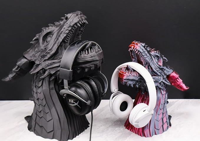 Dragon Headphones Stand, Holder, Statue - Gamer Gift, 15" Tall, Matte Black