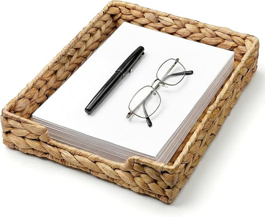 Demigo Water Hyacinth File Folder Holder - Desk Organizer for Letter Paper, Mail, A4 File - Sturdy Woven Letter Tray, Paper Basket with Metal Frame, Office Decor & Magazine Sorter
