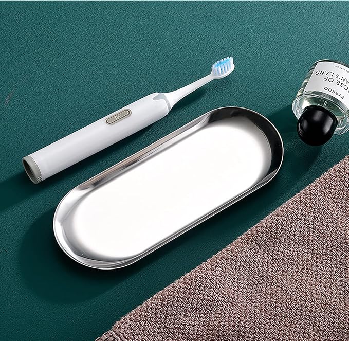 1 Pcs 9 Inch x 3.8 Inch Trinket Tray, Silver Stainless Steel, for Serving Trays Towel Storage Dish Plate Tea Fruit Trays Jewelry Plate Decorative Storage Tray