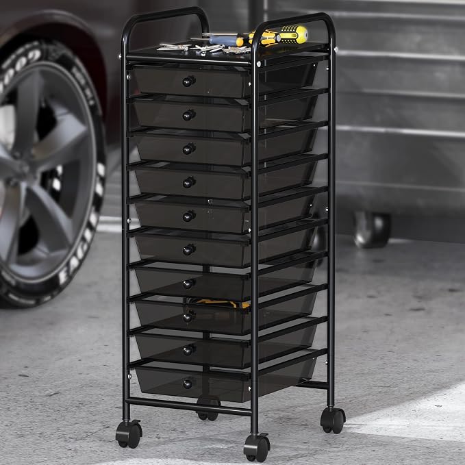 Simple Houseware Utility Cart with 10 Drawers Rolling Storage Art Craft Organizer, Black