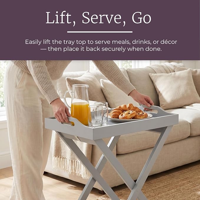 Lavish Home Folding TV Tray Table - Contemporary Side Table with Removable Tray Top for Food Serving, Meals, or Decor in Living Room, Bedroom, or Home Office (Gray)