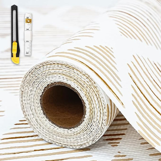 Drawer and Shelf Liner for Kitchen Cabinet,Non-Adhesive Cabinet Liner 18in x 20FT,Waterproof Shelf Paper Non-Slip Mats Cupboard Liners Contact Protect Dresser/Shelves/Table-Brown Stripes