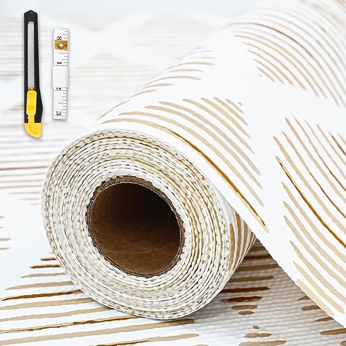 Drawer and Shelf Liner for Kitchen Cabinet,Non-Adhesive Cabinet Liner 12in x 20FT,Waterproof Shelf Paper Non-Slip Mats Cupboard Liners Contact Protect Dresser/Shelves/Table-Brown Stripes