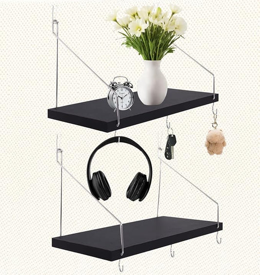 2-Pack Cubicle Shelf For Fabric Walls With Hooks：12x6.0in Black Wooden Cubicle Shelf Hanging Organizer Silver shelves Accessories Office Stylish Ations cubical Decorations For Women Desk work storage