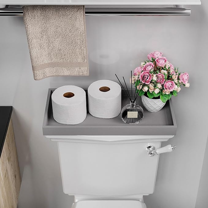 ZHWS Bathroom Vanity Tray for Countertop Perfume Makeup Jewelry Candle Decor, Kitchen Tray for Soap Dispenser Spice Salt, Large Tray for Toilet Tank Paper, Serving Nightstand Silver 13”x6.5”