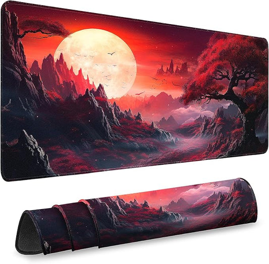 Gaming Desk Mat with Silky Smooth Surface & Exquisite Patterns,31.5x11.8 Inches Large-Sized Mouse Pad, Perfect for Extended Gaming,Work,and Home Office Decor (Full Moon 2)