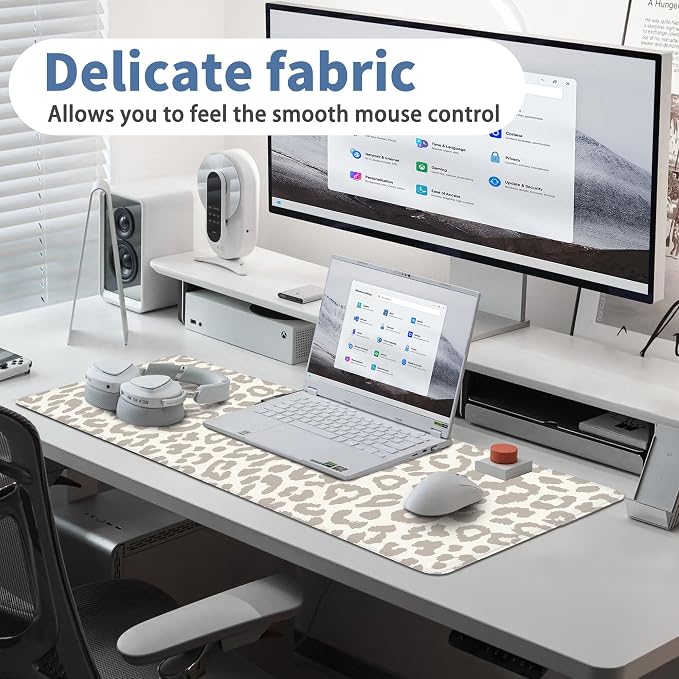 Leopard Print Mouse Pad Large Desk Mat Extended Keyboard Mouse Pad Cute XL Mousepad with Non-Slip Base and Stitched Edge Mouse Mat Desk Pad 31.5 x 11.8 in Mouse Pads for Desk Decor Home Office Gaming