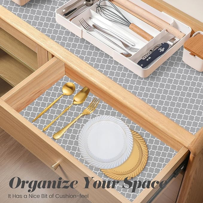 Drawer Shelf Liner for Kitchen Cabinets, Non Adhesive Slip Resistant Shelf Paper Easy to Clean, Strong Grip Thickened Waterproof Washable Mats for Pantry Shelves Cupboard Dresser, 12 in x 20 FT