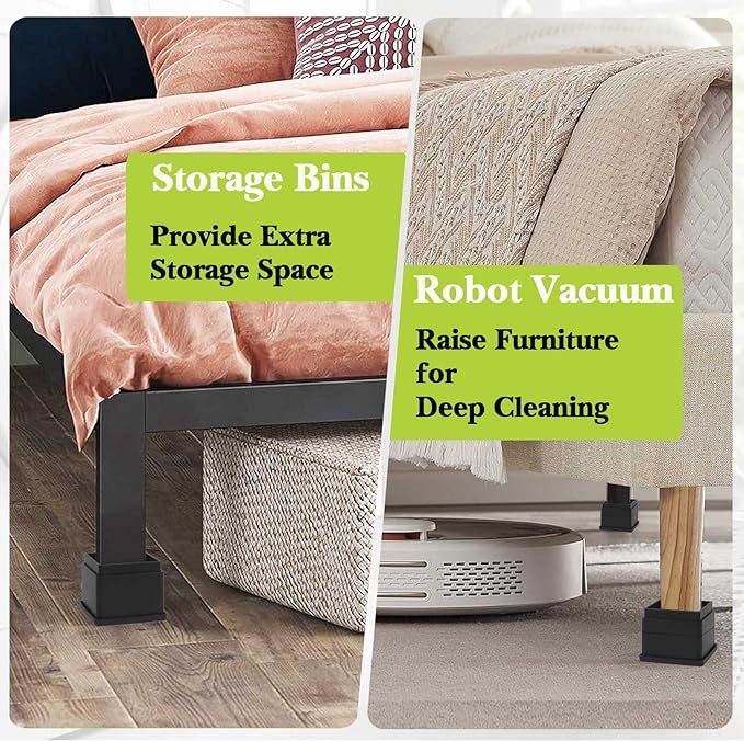 4 Pack Furniture Risers 3 Inch, Adjustable Bed Risers Heavy Duty for Table Desk Couch Chair Sofa Cabinet Bed Frame Dorm, Square Stackable Table Leg Risers Lift Height 1", 2” or 3", Black