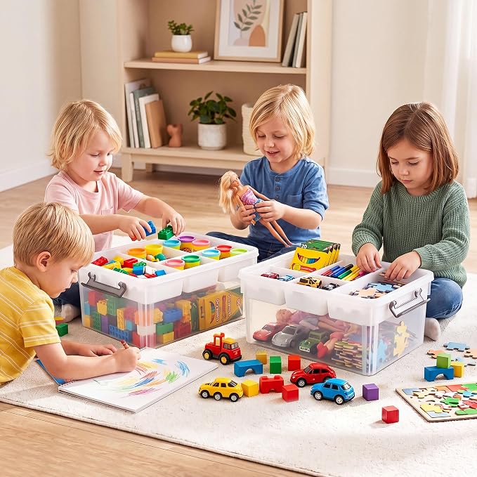 Citylife 17 QT Plastic Storage Box with Removable Tray Craft Organizers and Storage Clear Storage Container for Organizing Bead, Tool, Sewing, Playdoh, 2 Packs