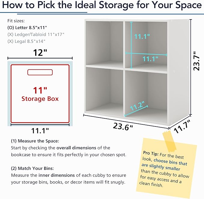 Homes: Inside + Out Apexa 2-Cube Storage Organizer Shelves, Stackable Wood Bookcase Fits Cubby Bins for Organization, Dorm Teen Room Decor & Home Office, Light Pink