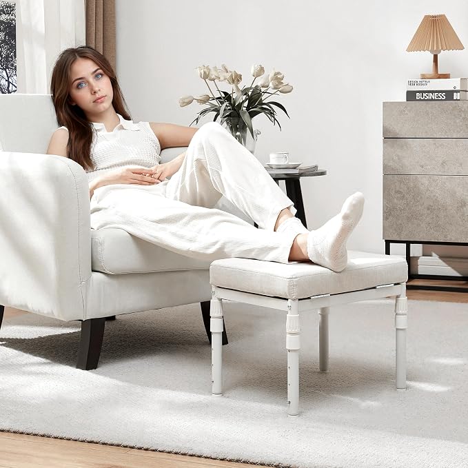 TIOPGHAD Adjustable Ottoman Pouf, 4 Height Position & 60 Degree Tilt Angle Adjustment Ottomans Footrest Foot Stools Pouffe Footstool for Under Desk Living Room Home(Beige)