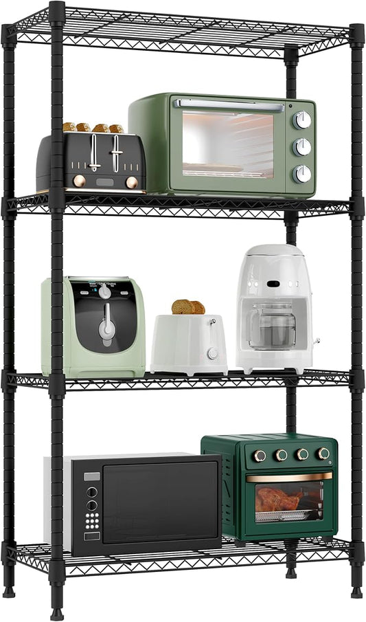 M MZG 1000 lbs 4 Tier Shelf Metal Storage Shelves Wire Rack Closet Organizers for Garage Kitchen Bathroom Laundry Black 11.8" D x 25.6" W x 45.5" H