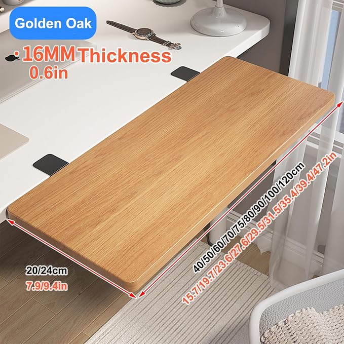 Ergonomic Desk Extender Tray, Clamp-on Kitchen & Office Table Extension, Computer Armrest Stand, Gap Rack For Home & Workspace, Enhance Comfort & Productivity Golden Oak L27.6*W9.4in