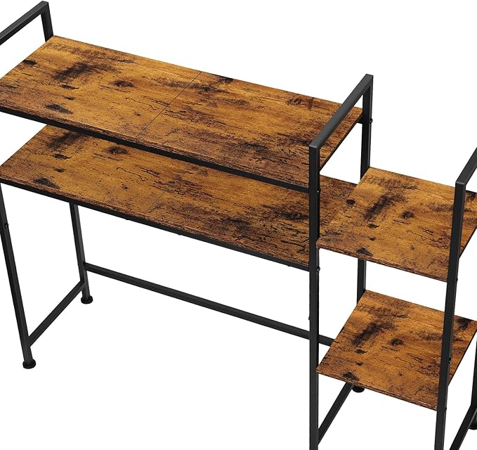 YBING Desktop Bookshelf, Desk Hutch Dorm, 4 Tier Desk Organizer Shelf Wood Over Computer Desk Shelves Multipurpose Desk Top Storage Display Rack for Home Office, Rustic Brown
