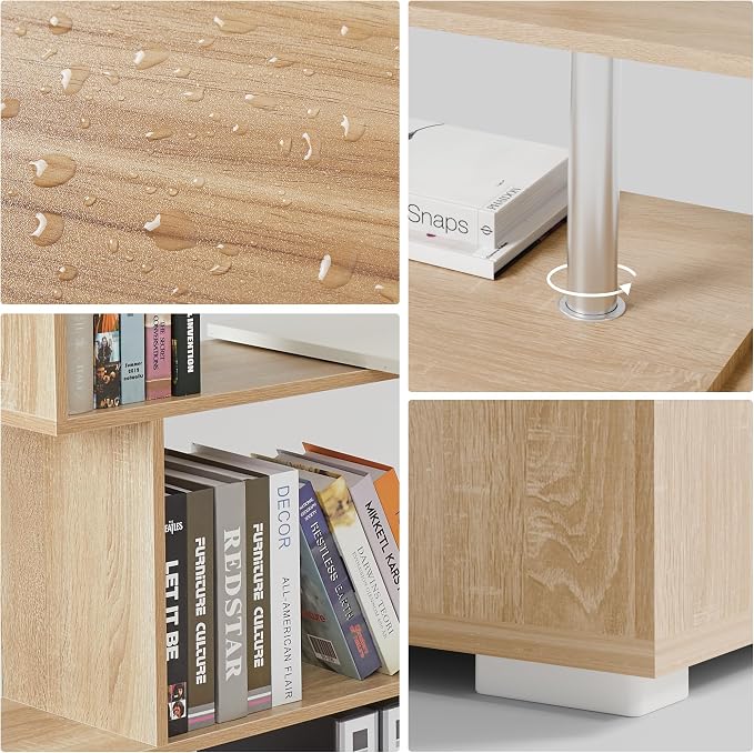 Mondeer L Shaped Computer Desk, Corner Desk, 360 Degree Rotatable, Space Saving Table with Spacious Storage for Home Office Workstation Study, 157 x 45 x 130.5 cm, Oak