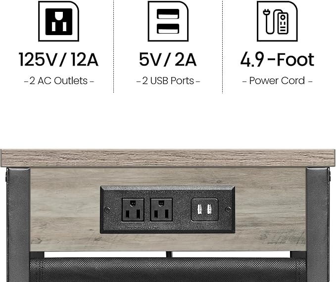 TUTOTAK C Shaped End Table with Charging Station, Side Table for Sofa, Couch Table with Storage Bag, Set of 2, TV Tray Table with 2 USB Ports and Outlets for Living Room, Bedroom, TB01BG0242