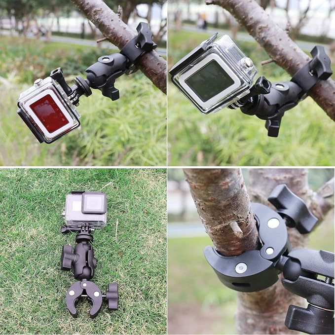Taisioner Super Camera Clamp Mount Double Socket Arm 1/4"-20 Ball Head Adapter Gopro Accessories Suitable for GoPro AKASO DJI Action Insta360 or DSLR Digital Camera Monitor/LED Lights/