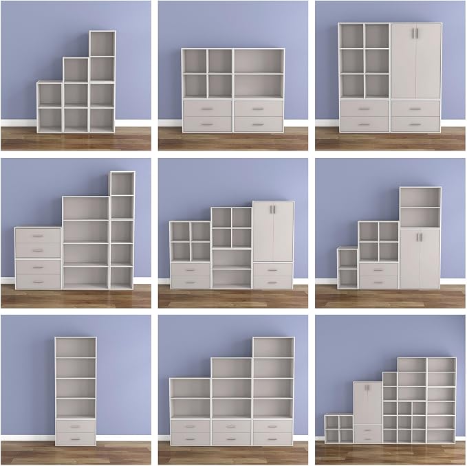 Homes: Inside + Out Apexa 2-Tier Cube Storage Organizer Shelves, Stackable Wood Bookcase Fits Cubby Bins for Organization, Dorm Teen Room Decor & Home Office, Taupe Grey