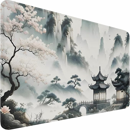 Large Gaming Mouse Pad, 31.5x15.7 inch Large Extended Computer Keyboard Mouse Mat, Water Resist Non-Slip Mousepad Rubber Base Long XXL Mouse Pad for Work & Gaming, Office & Home, Sakura Ancient City