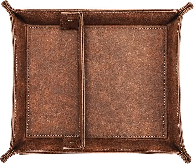 SITHON Valet Tray Desktop Storage Organizer, Removable 2 Compartments Catchall Tray Bedside Vanity Nightstand Caddy Holder Desk Storage Plate, Graduation, Brown
