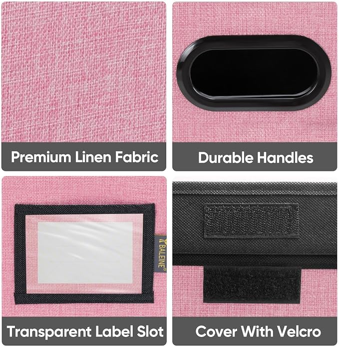BALEINE File Organizer Box with Lid, Collapsible File Folder Organizer with Plastic Slide, Hanging File Folder Box for Office Document Storage (2 Pack, Pink)