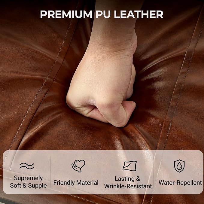 TIOPGHAD Adjustable Ottoman Pouf, 4 Height Position & 60 Degree Tilt Angle Synthetic Leather Ottomans Foot Stools Stool Pouffe FootStool Under Desk for Living Room Home Office(Brown Synthetic Leather)
