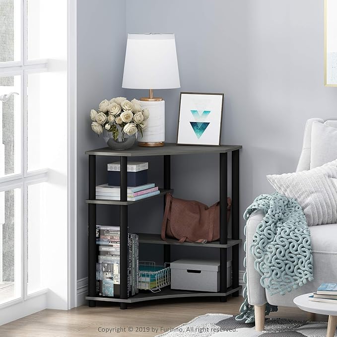 Furinno TURN-N-TUBE Desk, Gaming Desk with Shelves, Corner Computer Desk with Shelves, Office Desk, Space Saving, For Home Office, Bedroom, French Oak