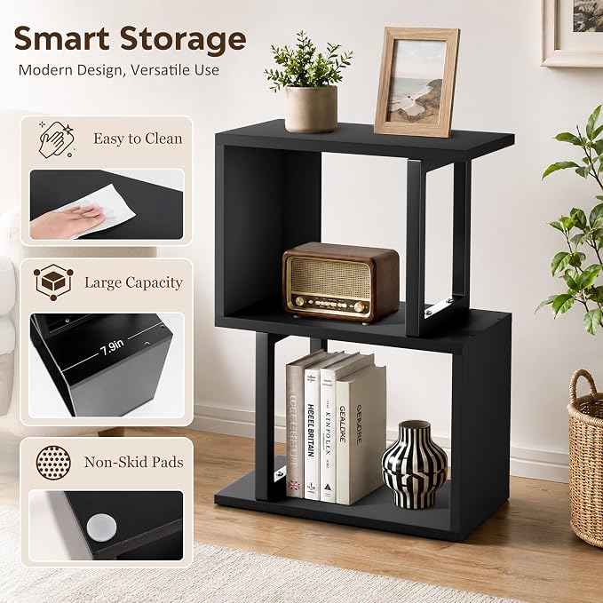Desk Shelf Organizer, Small Desktop Bookshelf, Dorm Desk Hutch Wood, 3-Tier Desktop Organizer Shelf Storage Unit for Office, Home, Black