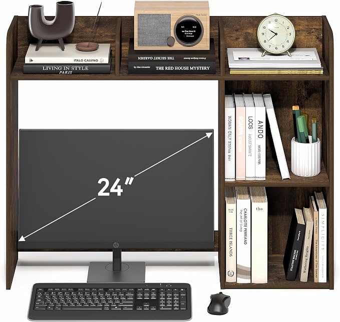 Furinno Classic Desk Shelf, 5-Shelf Desktop Hutch, Book Shelf, 3-Tier Desk Organzier, for Office Supplies, Office Desk Accessories, for Home Office, College, Dorm, Amber Pine